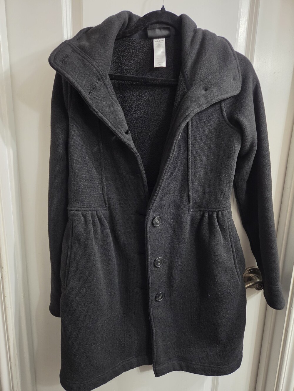 Patagonia Better Sweater Coat Womens M Black Button Front Fleece Mid Length